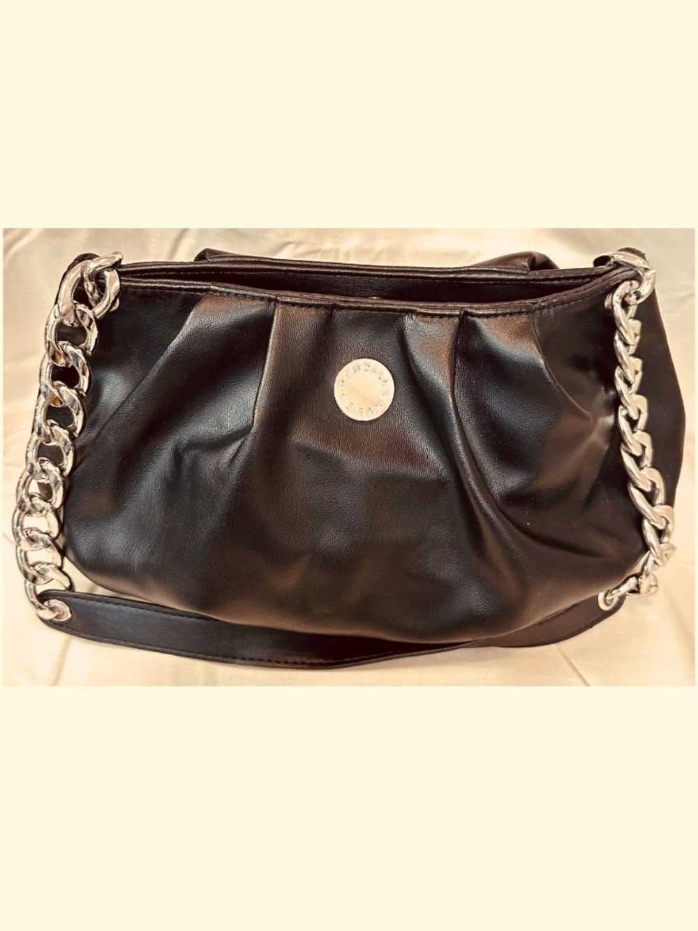 Kendall + Kylie Black Ruched Hobo Shoulder Bag Silver Chain Slouchy Purse